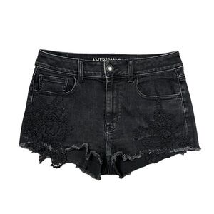 American Eagle Hi-Rise Shortie Size 8 US Black Jean Shorts Super Super Stretch X